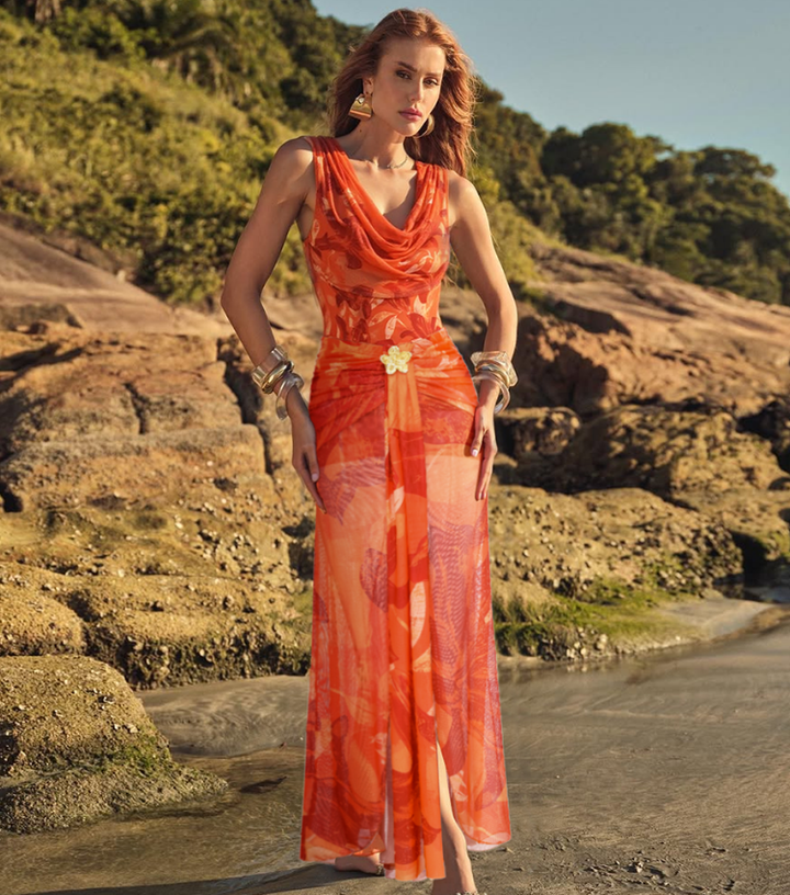 Orange Lily Print One Piece Swimsuit and sarong (Multiple ways to wear)