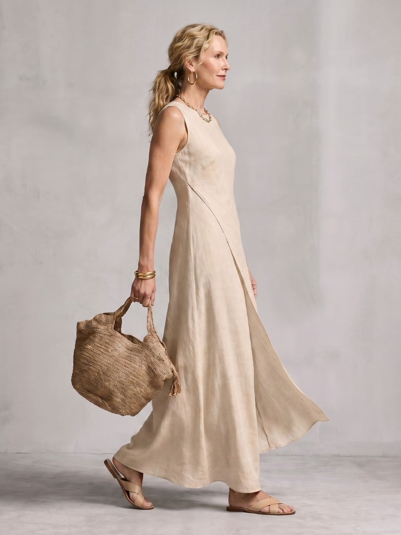 Hyacinth | Asymmetric Layered Round Neck Maxi Dress
