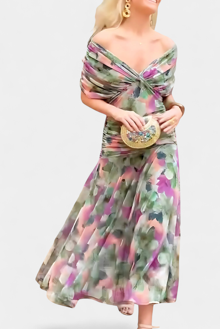 Evelyn - Long Floral V Neck Dress