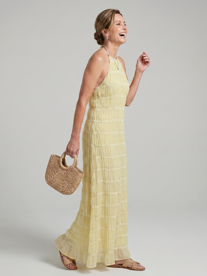 Jolene | Textured Fringe Fitted Silhouette Maxi Dress