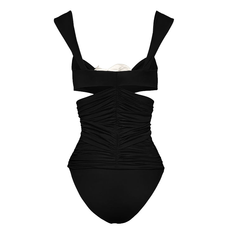 3D Flower Cutout One Piece Swimsuit and Skirt