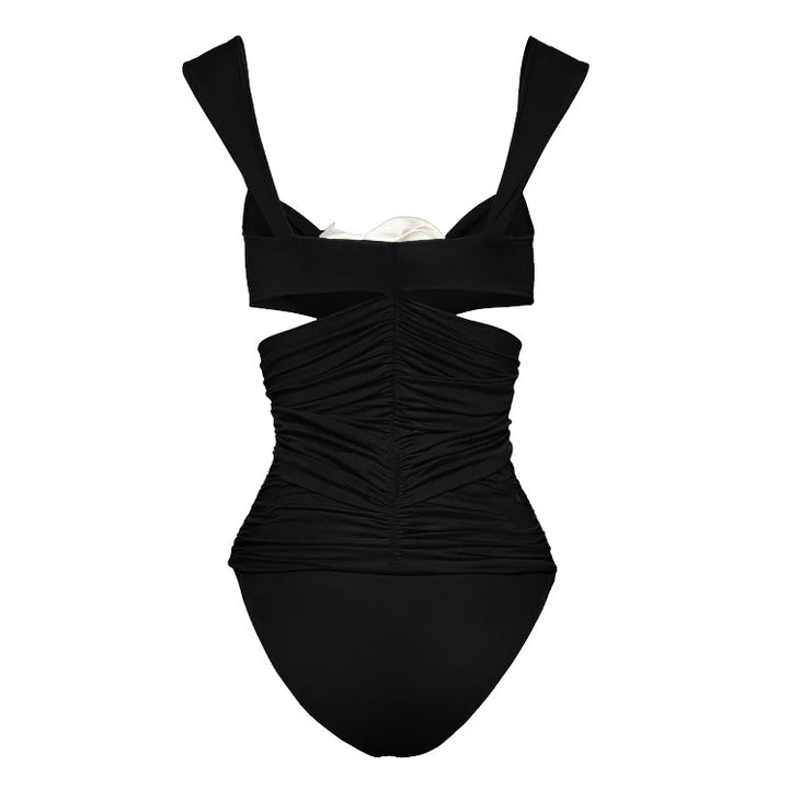 3D Flower Cutout One Piece Swimsuit and Skirt
