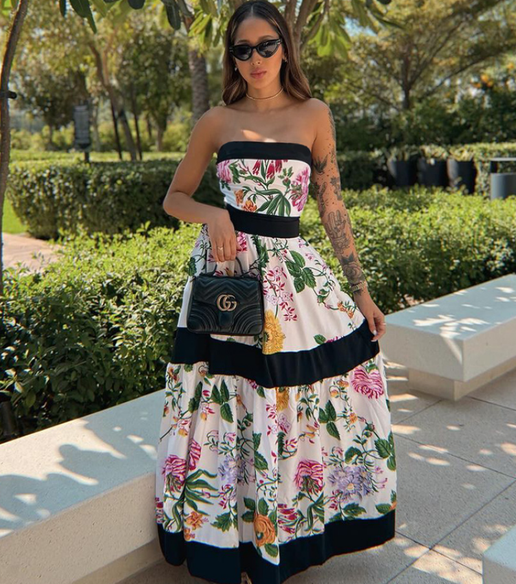 Off Shoulder Back Bow Tie Color Block Printed One Piece Swimsuit and Skirt