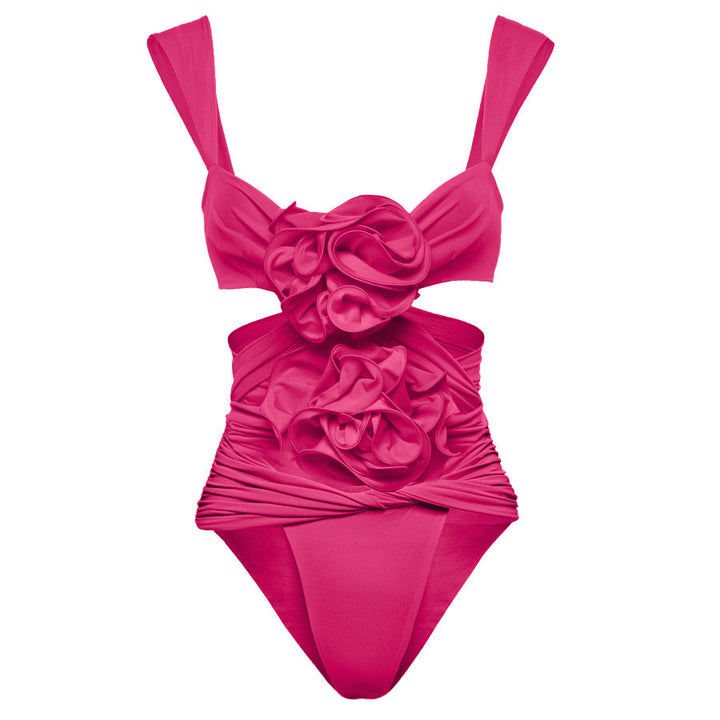3D Flower Cutout One Piece Swimsuit and Skirt