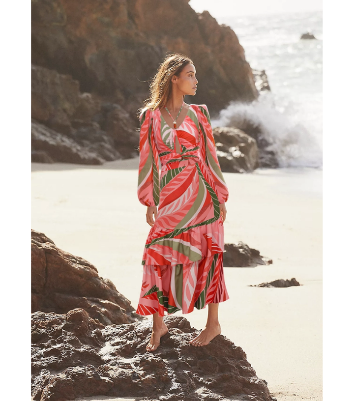 Long-sleeved Artificial Stone Decor One Piece Swimsuit and Skirt