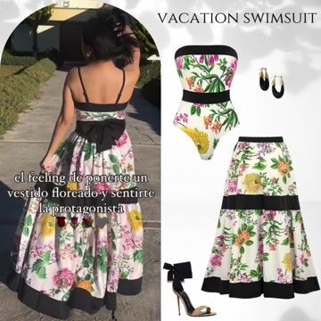 Off Shoulder Back Bow Tie Color Block Printed One Piece Swimsuit and Skirt
