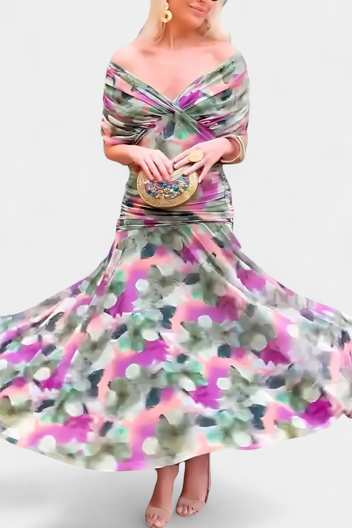 Evelyn - Long Floral V Neck Dress