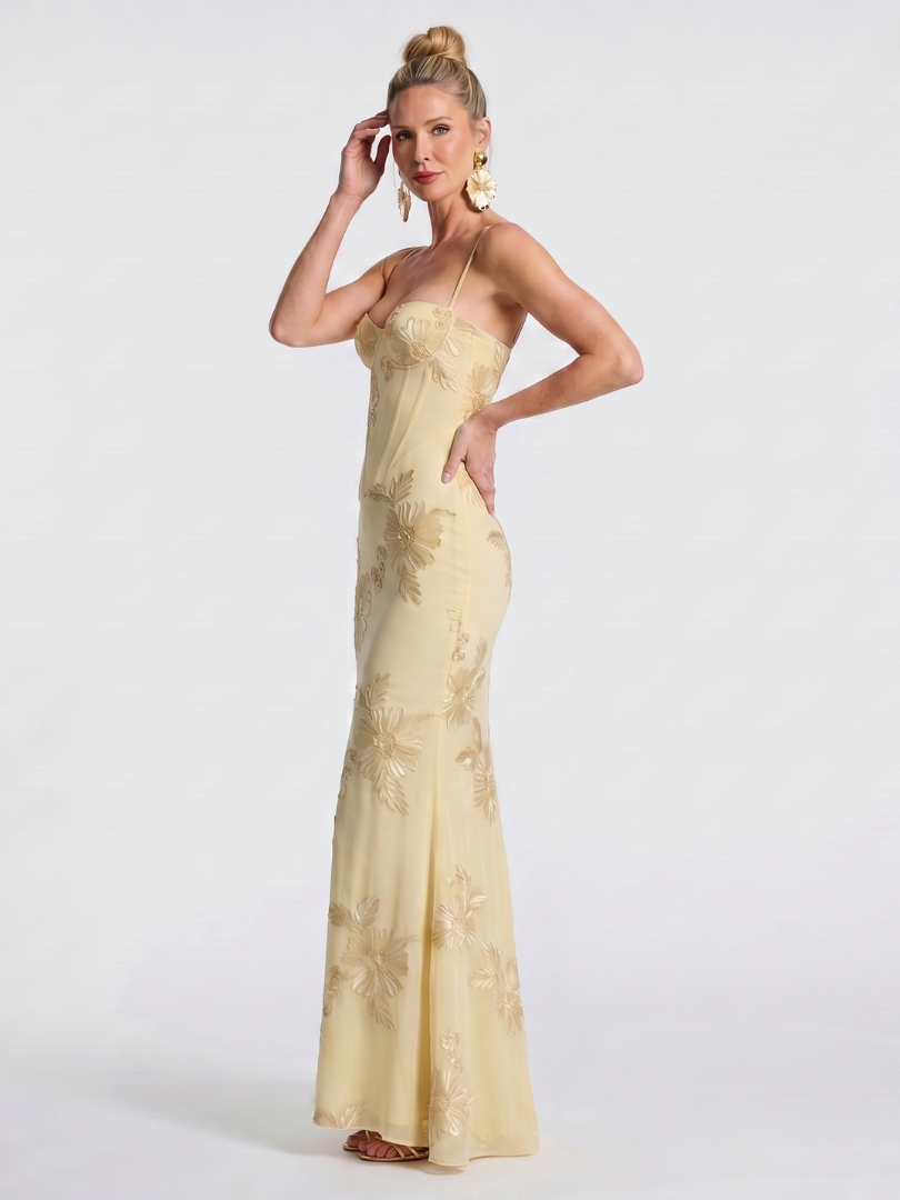 Pax | Embroidered Strap Fitted Maxi Dress