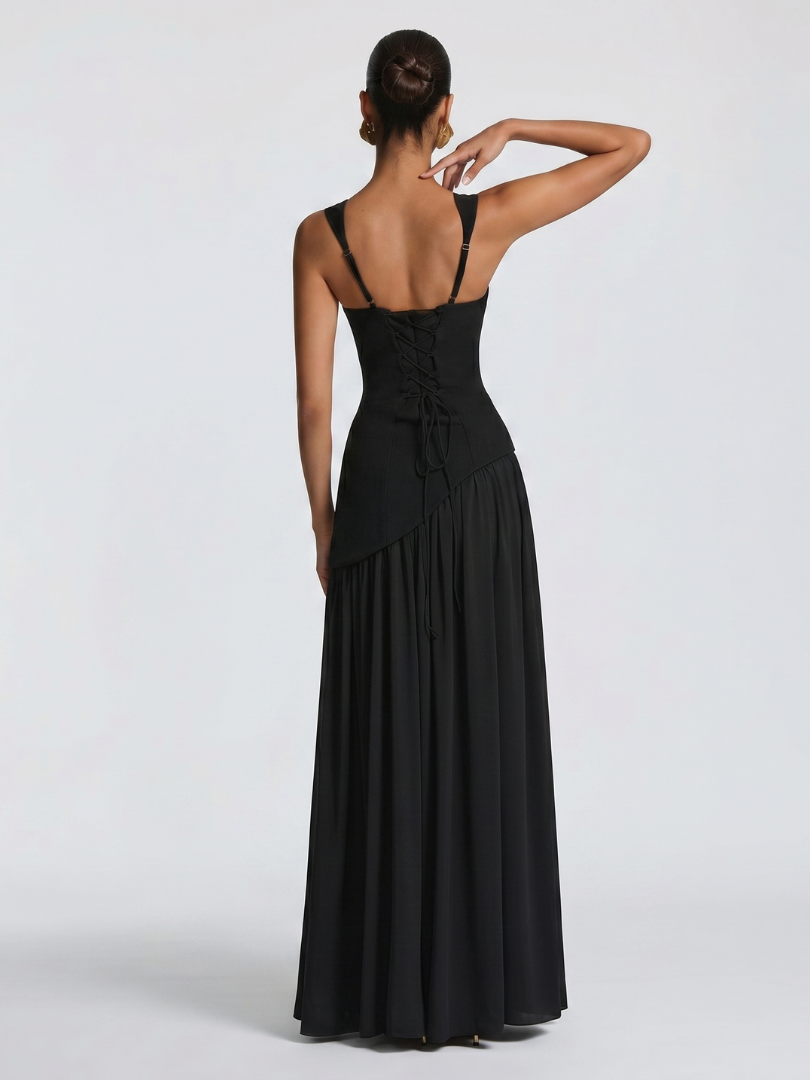 Bindi | Cutout Neck Pleated Slit Maxi Dress