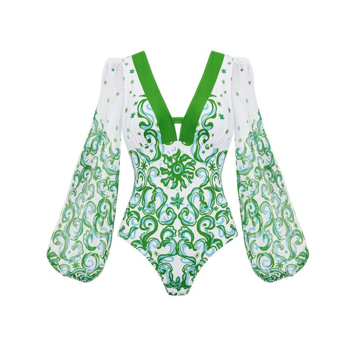 V Neck Printed Rashguard Swimsuit Set(s)