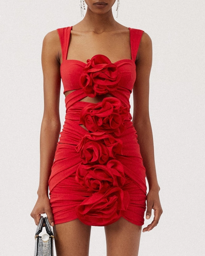 3D Flower Cutout One Piece Swimsuit and Skirt