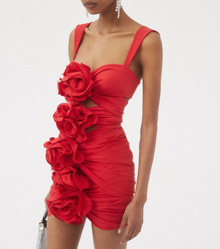 3D Flower Cutout One Piece Swimsuit and Skirt