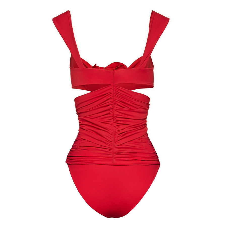 3D Flower Cutout One Piece Swimsuit and Skirt