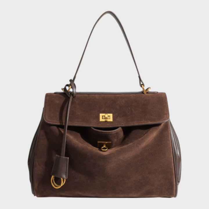 Cowhide Shoulder Bag with Magnetic Flap Closure