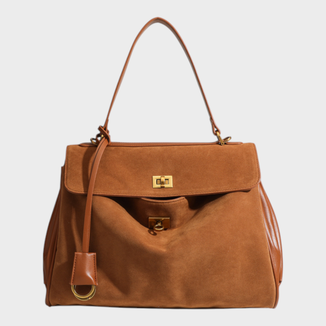 Soft Leather Handbag with Top Handle and Shoulder Strap