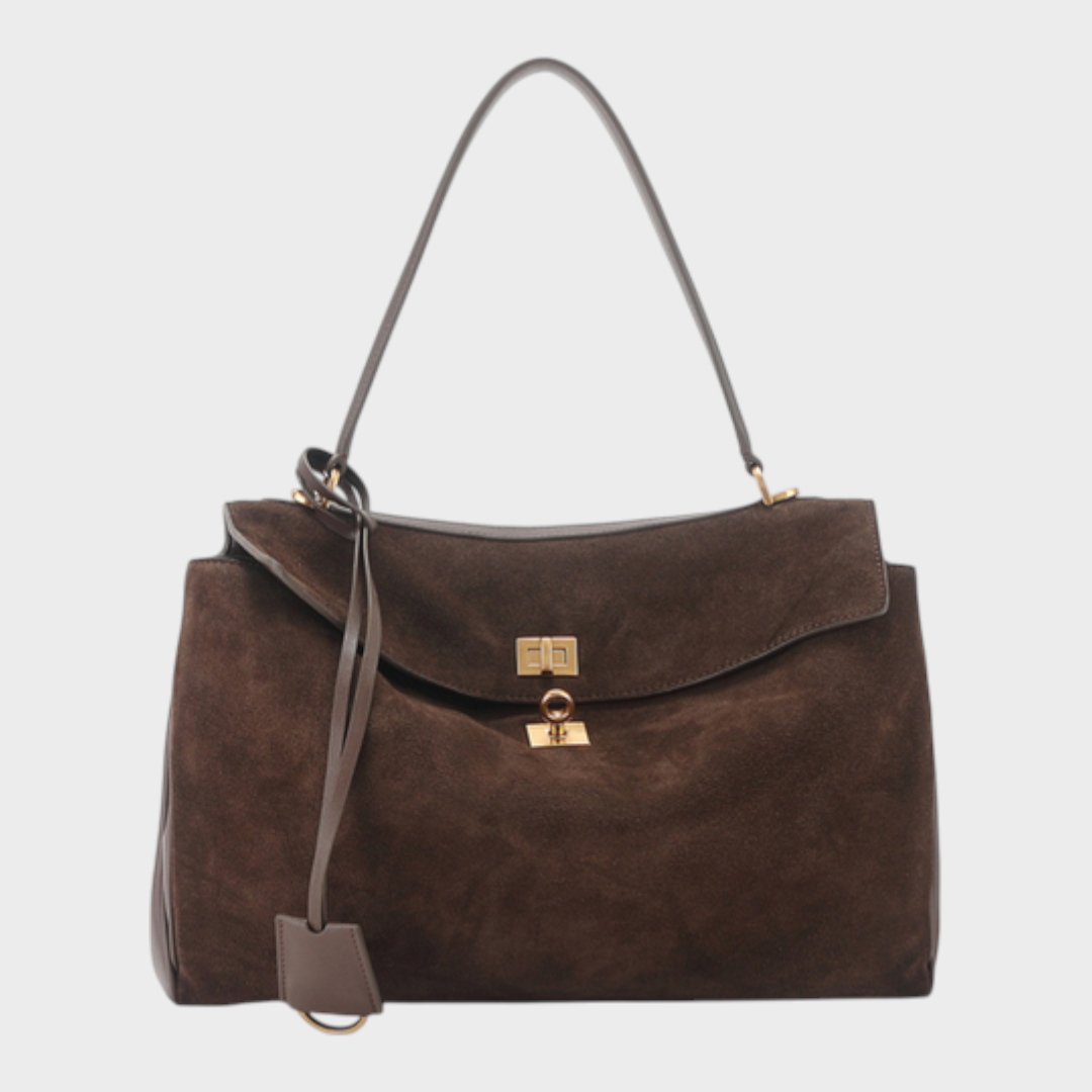 Soft Leather Handbag with Top Handle and Shoulder Strap