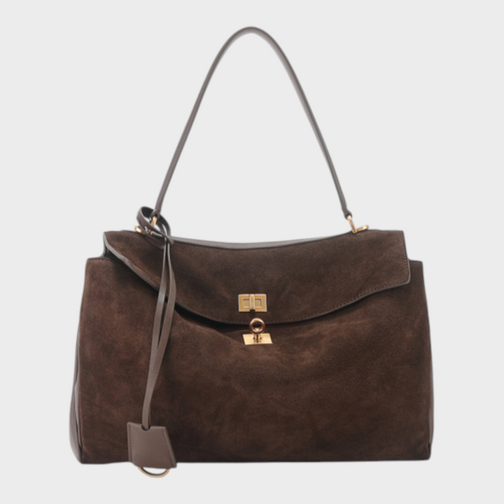 Cowhide Shoulder Bag with Magnetic Flap Closure