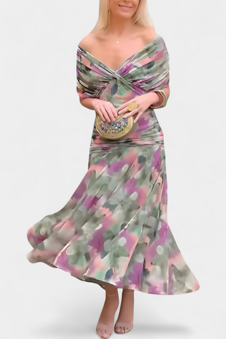 Evelyn - Long Floral V Neck Dress
