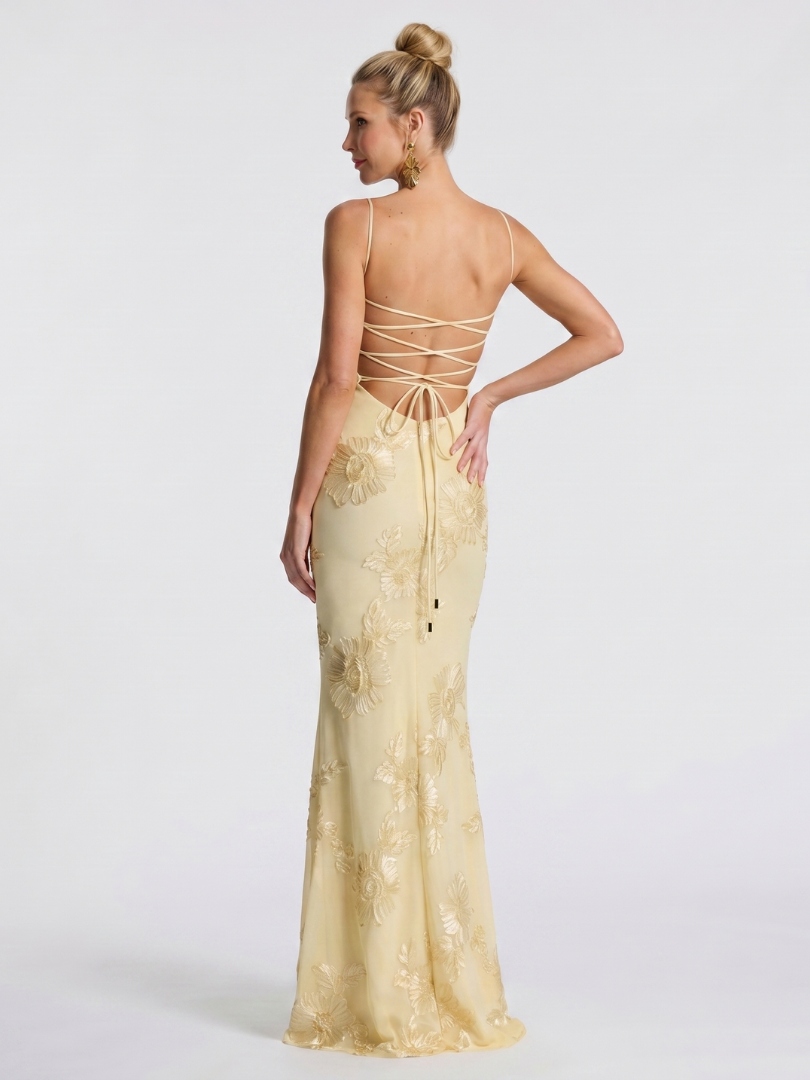 Pax | Embroidered Strap Fitted Maxi Dress