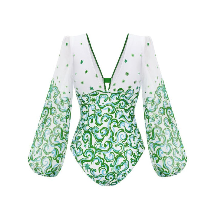 V Neck Printed Rashguard Swimsuit Set(s)