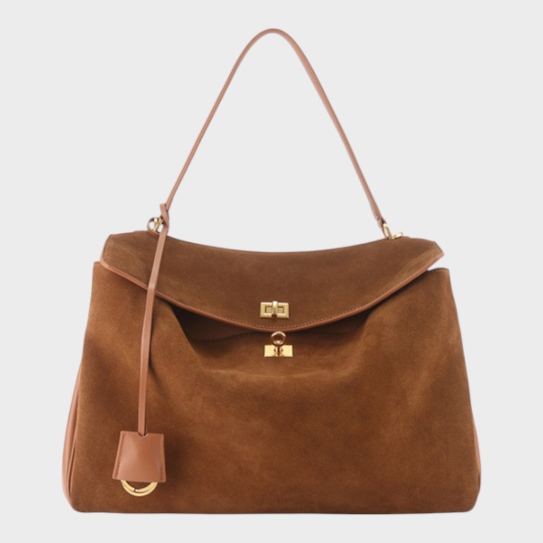 Cowhide Shoulder Bag with Magnetic Flap Closure
