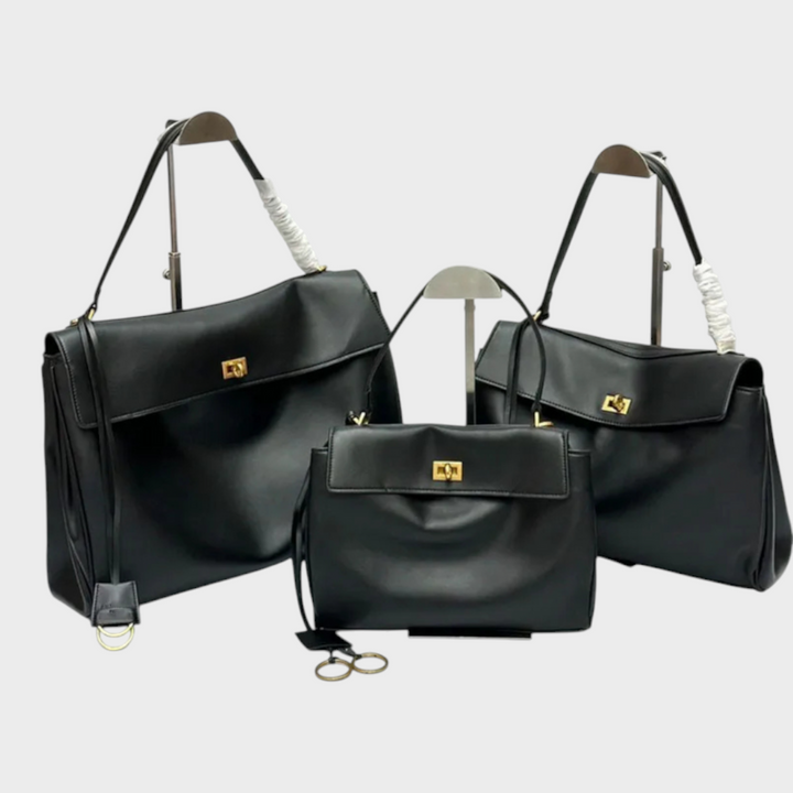 Curved Leather Handbag with Adjustable Shoulder Strap