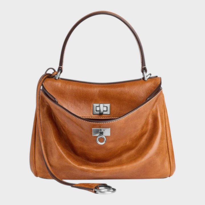 Soft Leather Handbag with Top Handle and Shoulder Strap