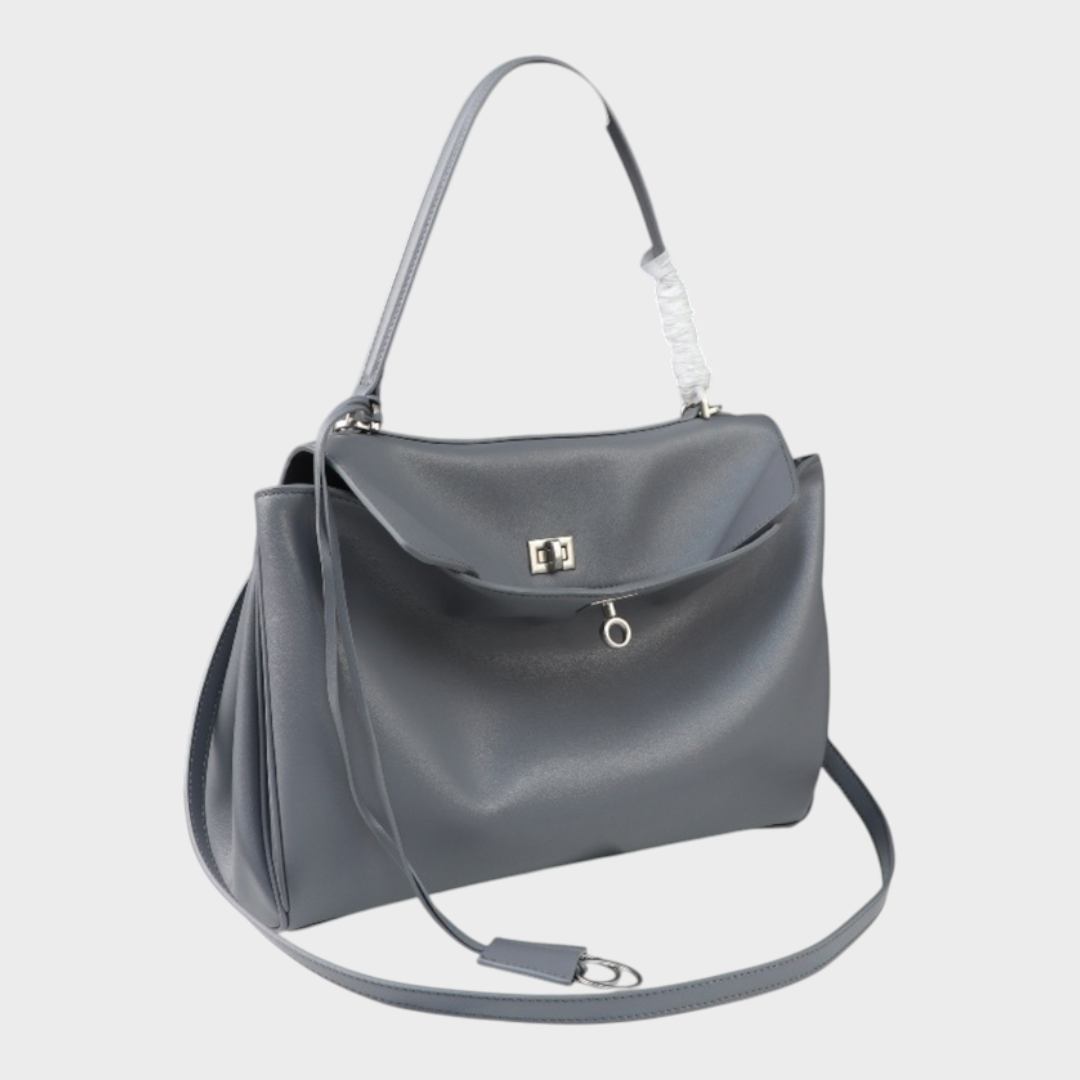 Curved Leather Handbag with Adjustable Shoulder Strap
