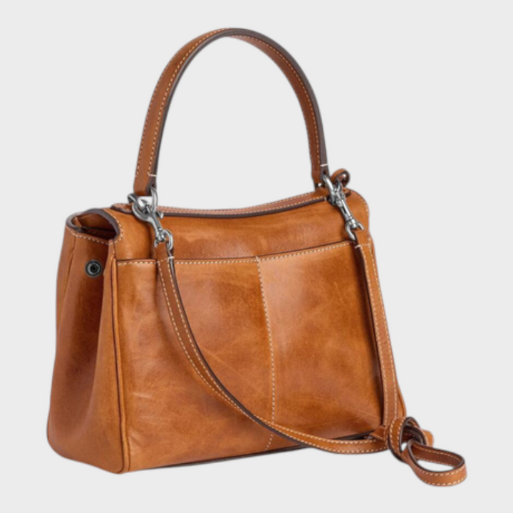 Curved Leather Handbag with Adjustable Shoulder Strap