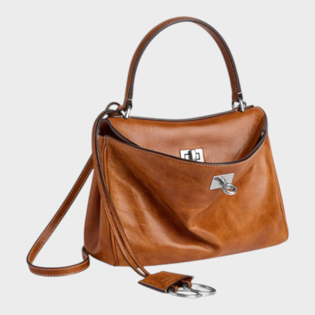 Cowhide Shoulder Bag with Magnetic Flap Closure