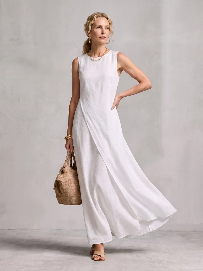 Hyacinth | Asymmetric Layered Round Neck Maxi Dress