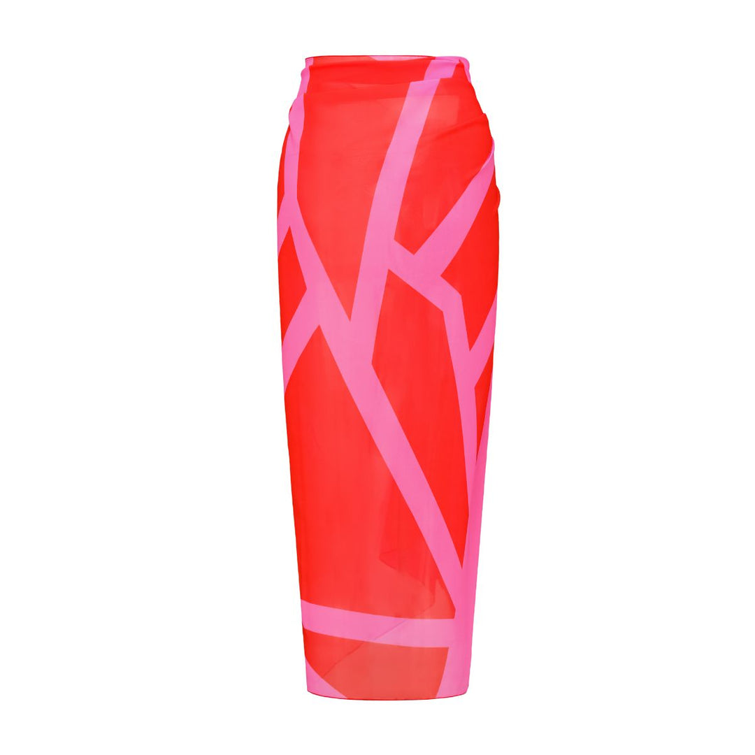 One Shoulder Color Block One Piece Swimsuit and sarong