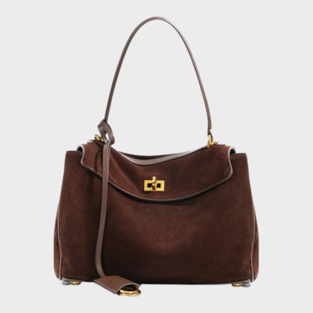 Cowhide Shoulder Bag with Magnetic Flap Closure