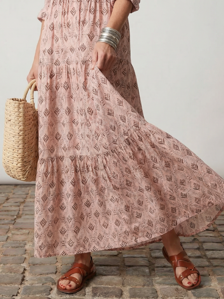 Junia | Notch Neck Printed Long Sleeve Maxi Dress