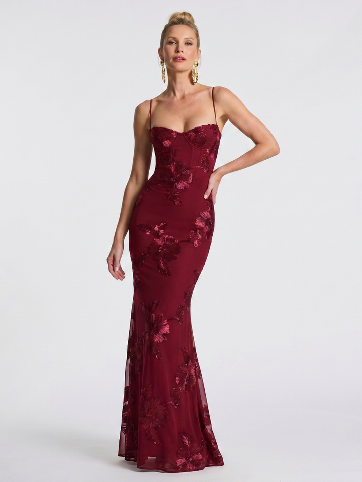 Pax | Embroidered Strap Fitted Maxi Dress