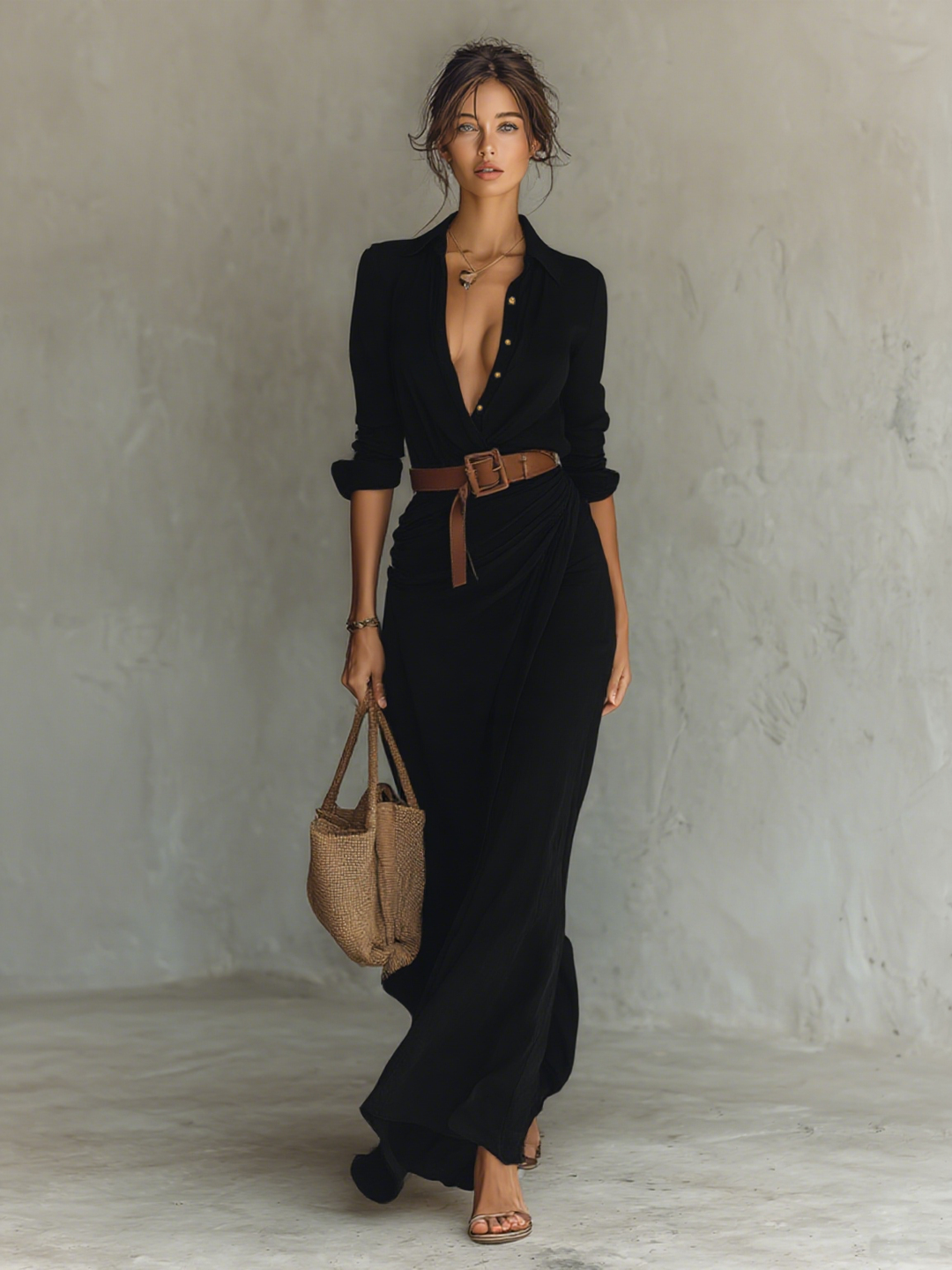 DANIELLE – ELEGANT BELTED MAXI SHIRT DRESS