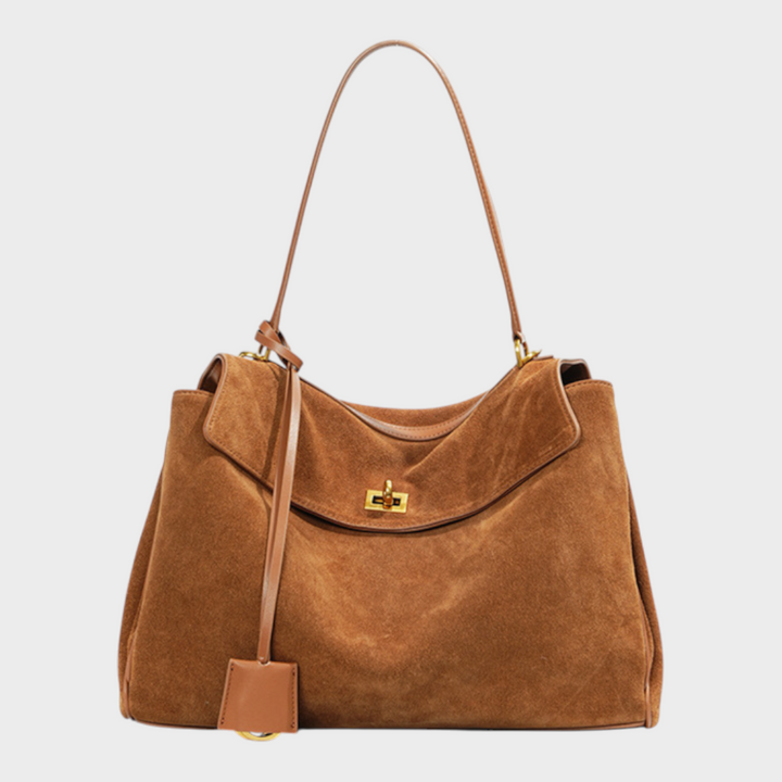 Curved Leather Handbag with Adjustable Shoulder Strap