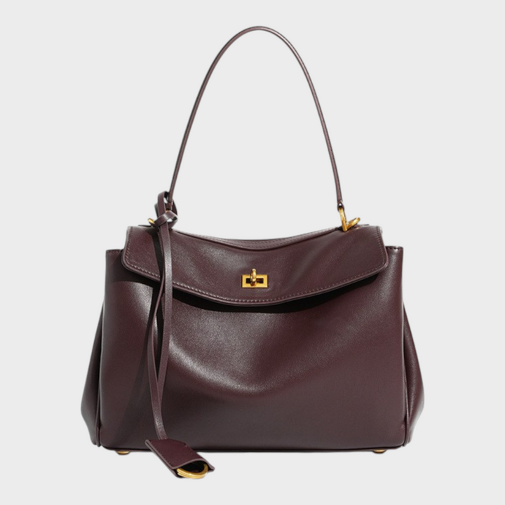 Cowhide Shoulder Bag with Magnetic Flap Closure