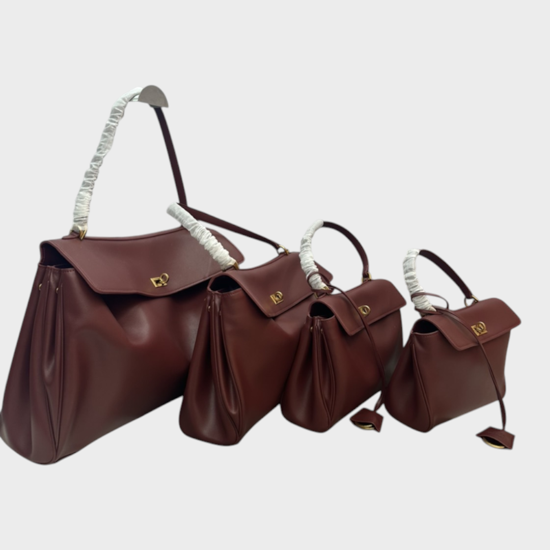 Soft Leather Handbag with Top Handle and Shoulder Strap