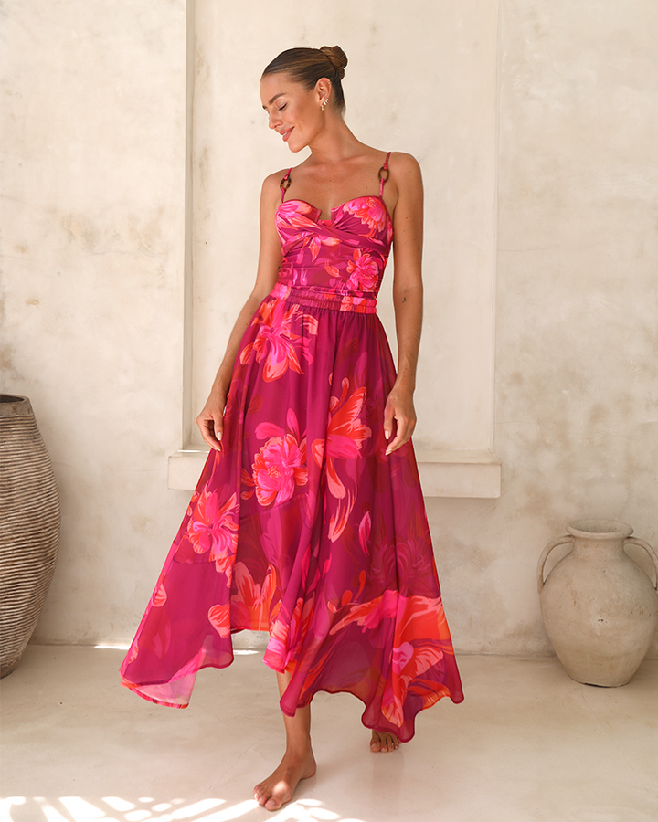 Sling Abstract Floral Print One Piece Swimsuit and Skirt