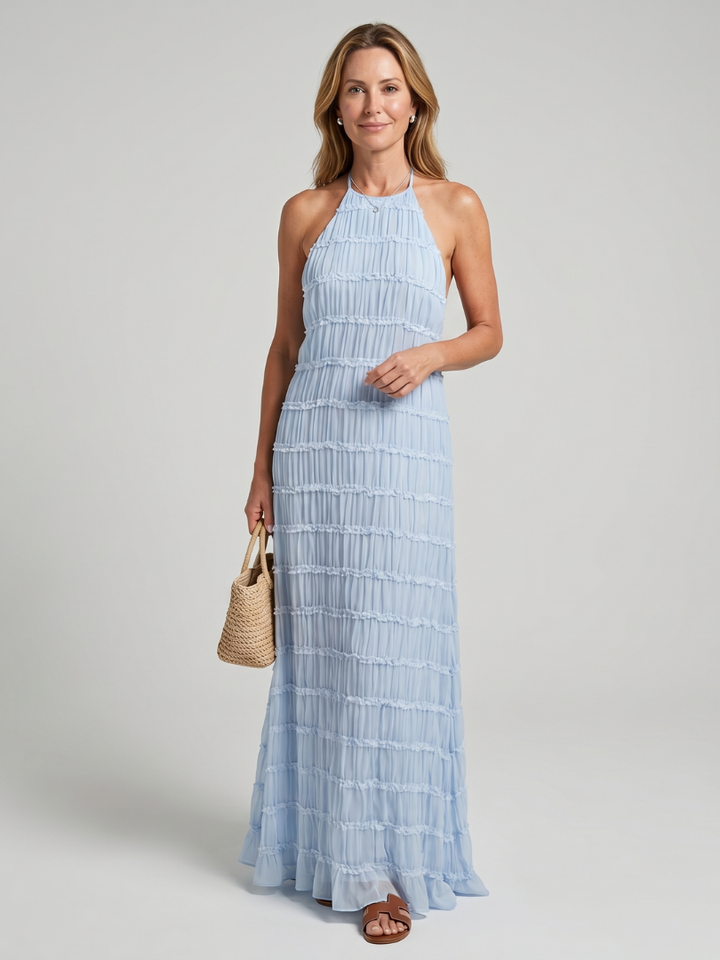 Jolene | Textured Fringe Fitted Silhouette Maxi Dress