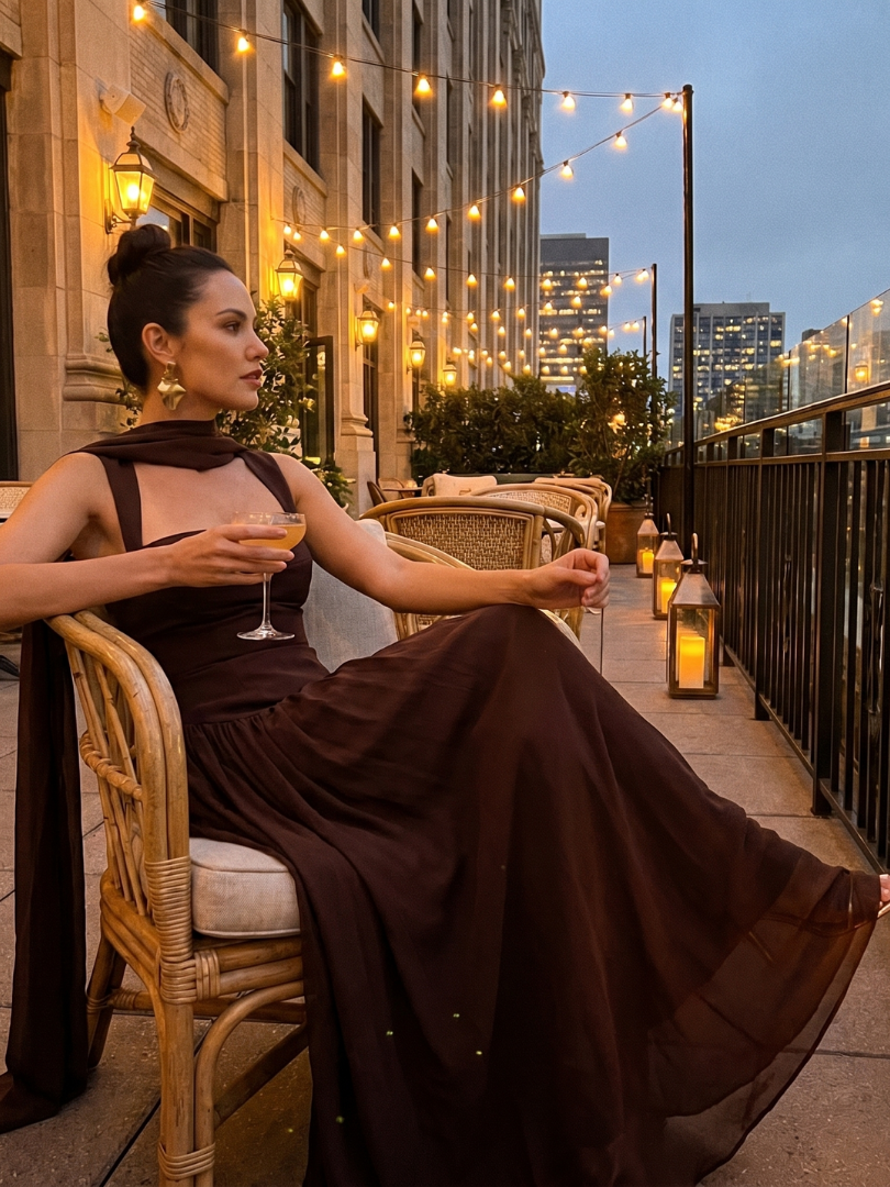 Bindi | Cutout Neck Pleated Slit Maxi Dress