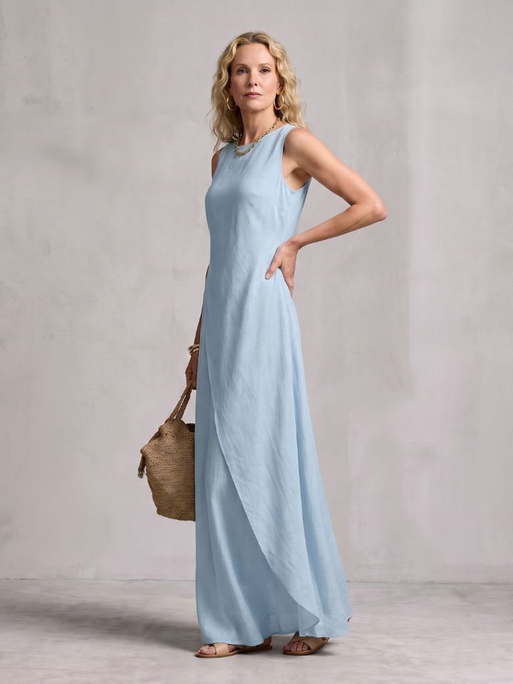 Hyacinth | Asymmetric Layered Round Neck Maxi Dress