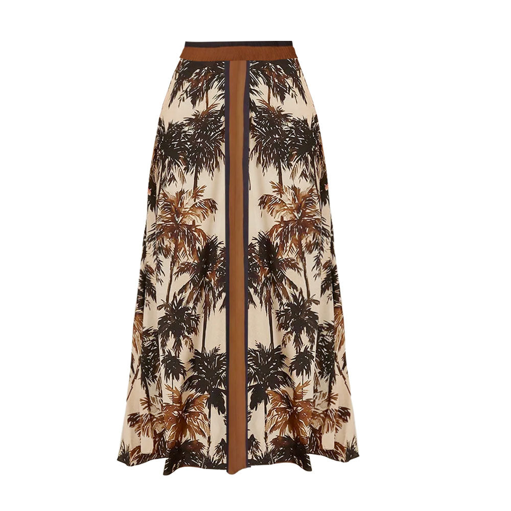 V Neck Coconut Palm Print One Piece Swimsuit and Skirt
