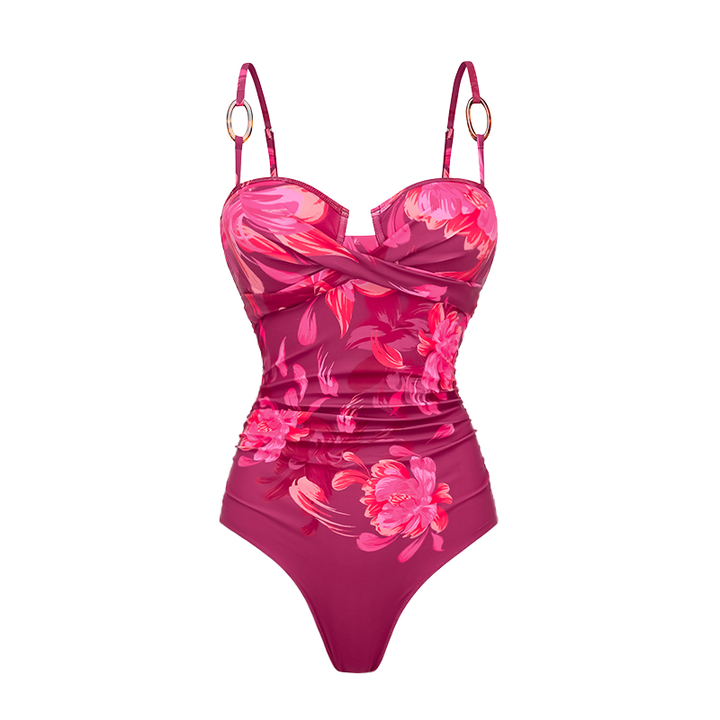 Sling Abstract Floral Print One Piece Swimsuit and Skirt