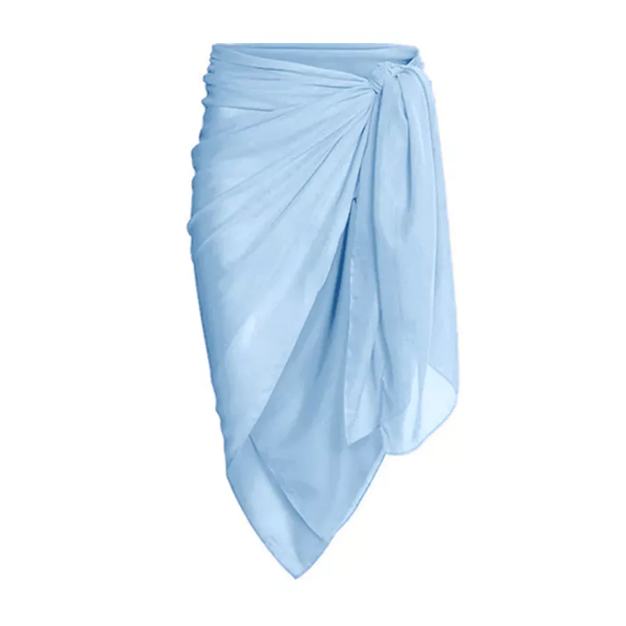 Blue Reversible Bowknot Tie-shoulder One Piece Swimsuit and sarong/Skirt
