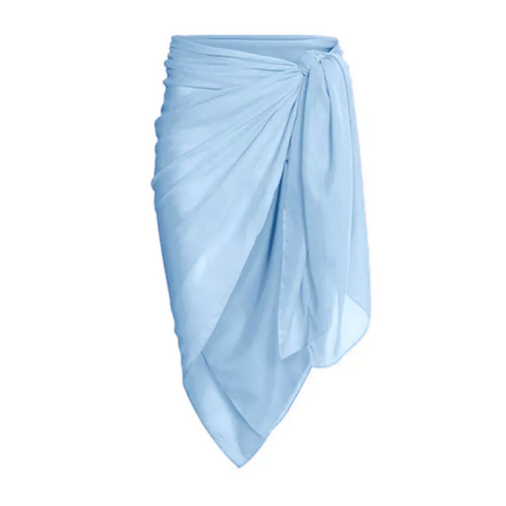 Blue Reversible Bowknot Tie-shoulder One Piece Swimsuit and sarong/Skirt