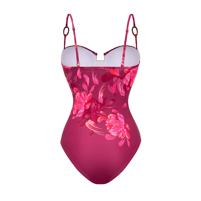 Sling Abstract Floral Print One Piece Swimsuit and Skirt