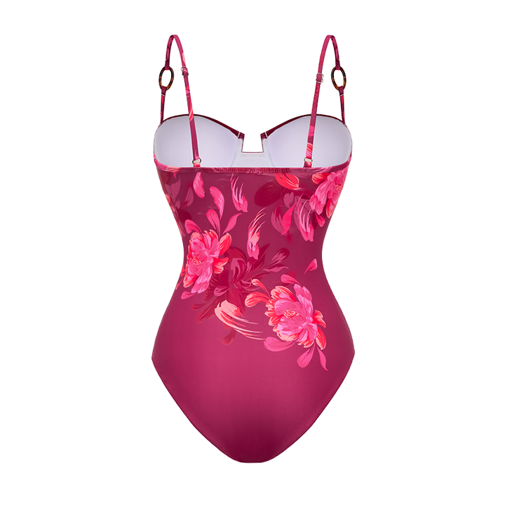 Sling Abstract Floral Print One Piece Swimsuit and Skirt