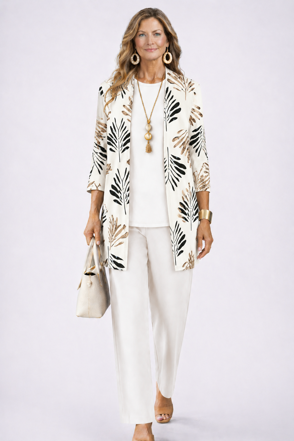 Margaret | Three-Piece Co-ord Set with Longline Cardigan and Printed Trousers